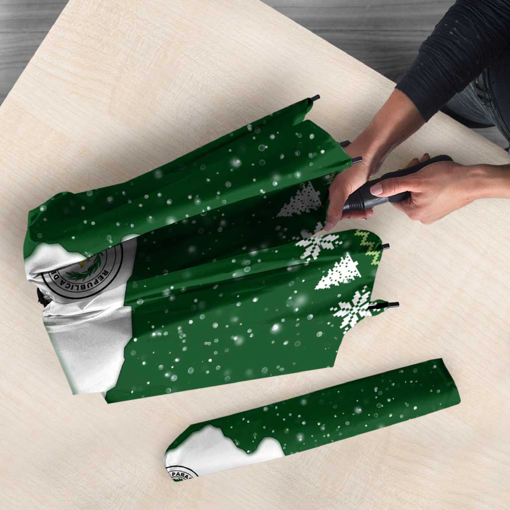Paraguay Christmas Umbrella with Green Festive Pattern, Map and Flag Motif, and Santa Illustration - Wonder Print Shop
