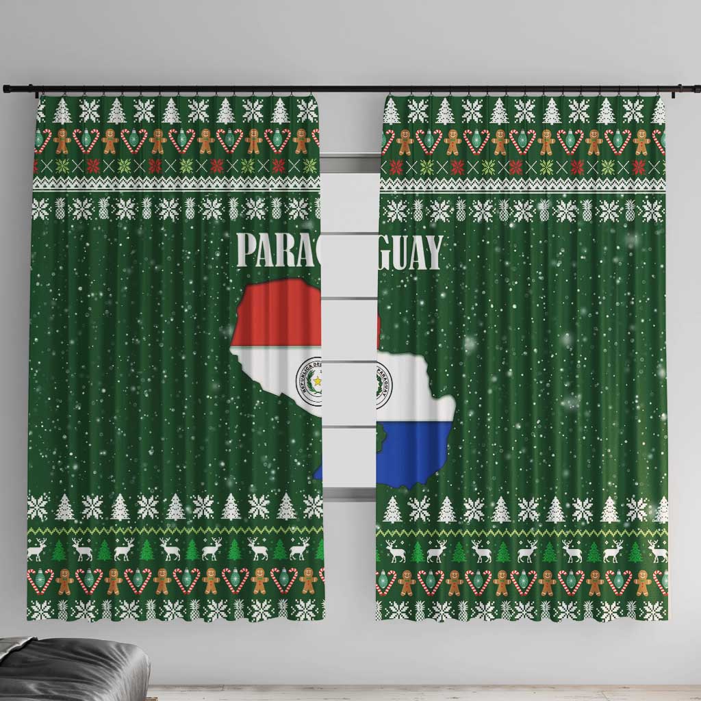 Paraguay Christmas Window Curtain with Green Festive Pattern, Map and Flag Motif, and Santa Illustration - Wonder Print Shop