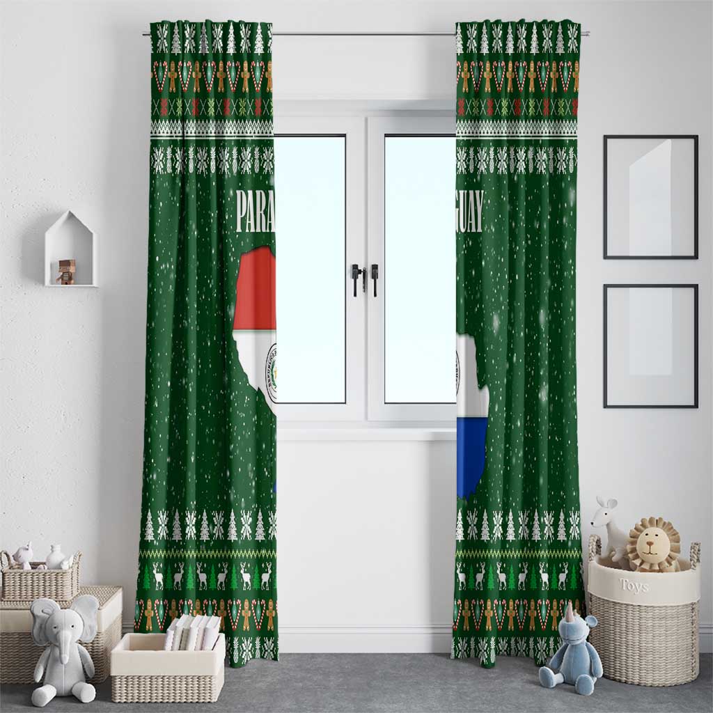 Paraguay Christmas Window Curtain with Green Festive Pattern, Map and Flag Motif, and Santa Illustration - Wonder Print Shop