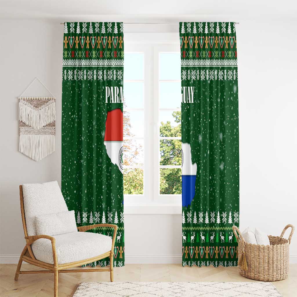 Paraguay Christmas Window Curtain with Green Festive Pattern, Map and Flag Motif, and Santa Illustration - Wonder Print Shop