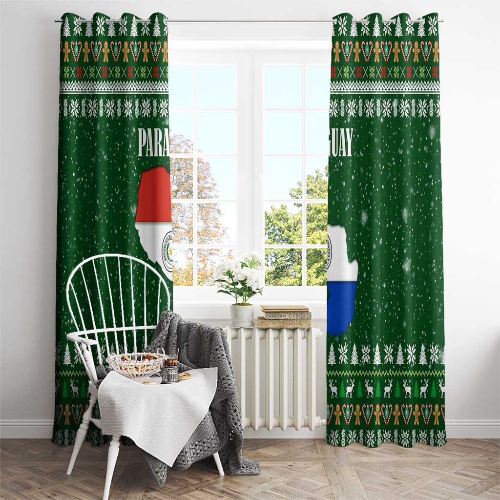 Paraguay Christmas Window Curtain with Green Festive Pattern, Map and Flag Motif, and Santa Illustration - Wonder Print Shop