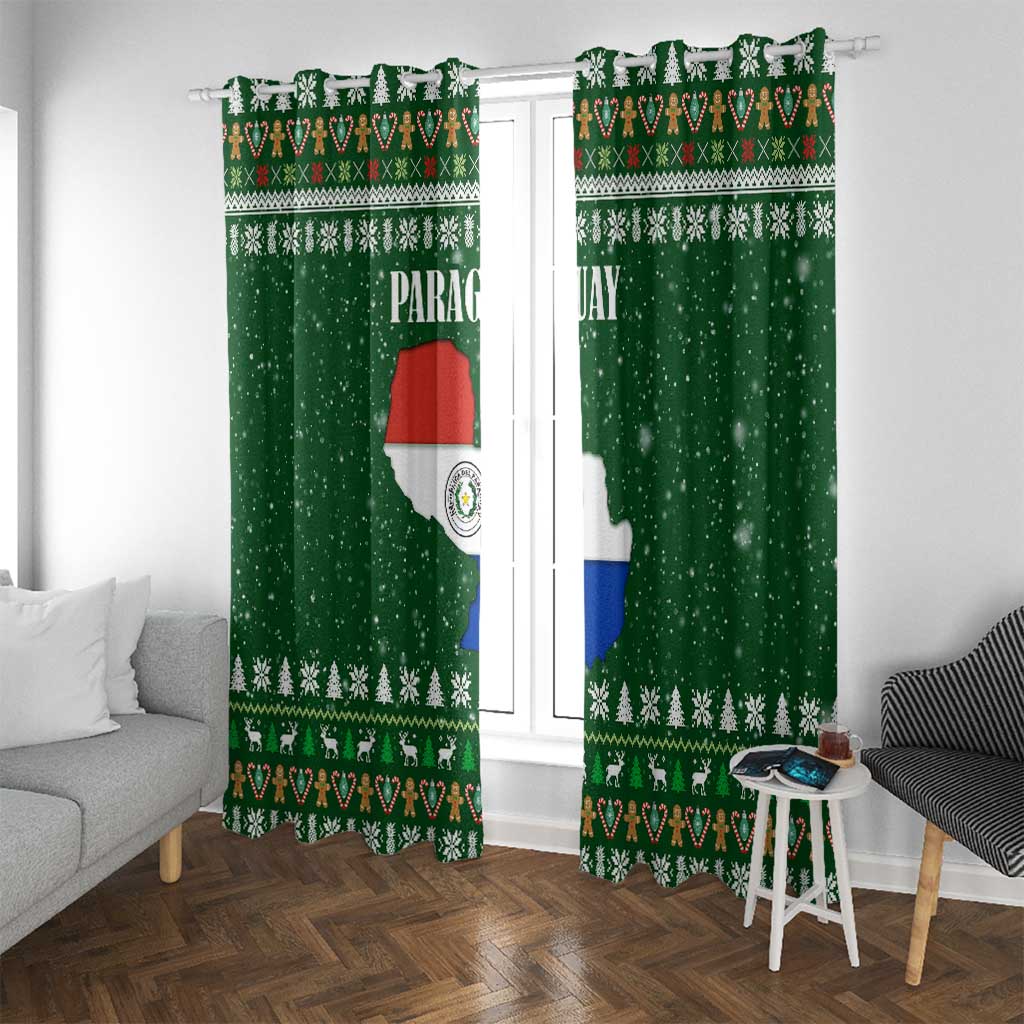 Paraguay Christmas Window Curtain with Green Festive Pattern, Map and Flag Motif, and Santa Illustration - Wonder Print Shop