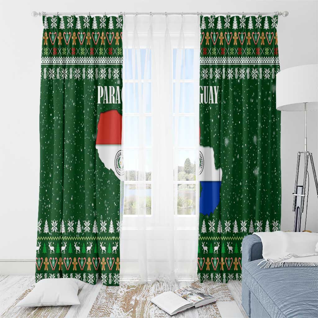 Paraguay Christmas Window Curtain with Green Festive Pattern, Map and Flag Motif, and Santa Illustration - Wonder Print Shop