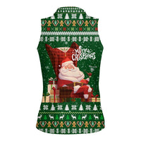 Paraguay Christmas Women Sleeveless Polo Shirt with Green Festive Pattern, Map and Flag Motif, and Santa Illustration - Wonder Print Shop