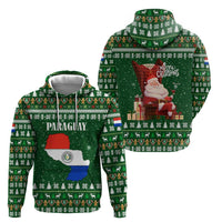 Paraguay Christmas Zip Hoodie with Green Festive Pattern, Map and Flag Motif, and Santa Illustration - Wonder Print Shop