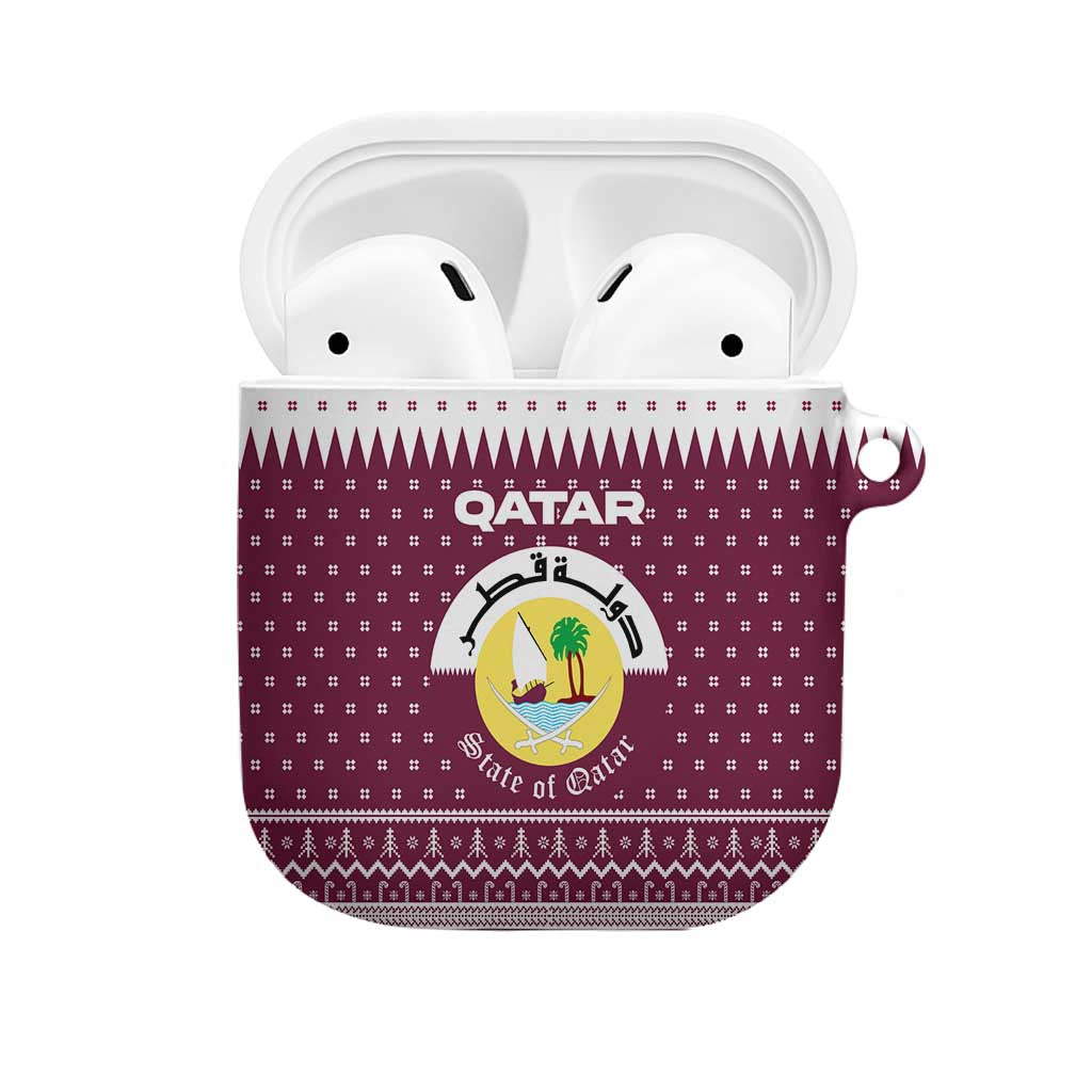 Qatar Christmas AirPods Case with Maroon-White Design, National Emblem, and Camel Motif - Wonder Print Shop