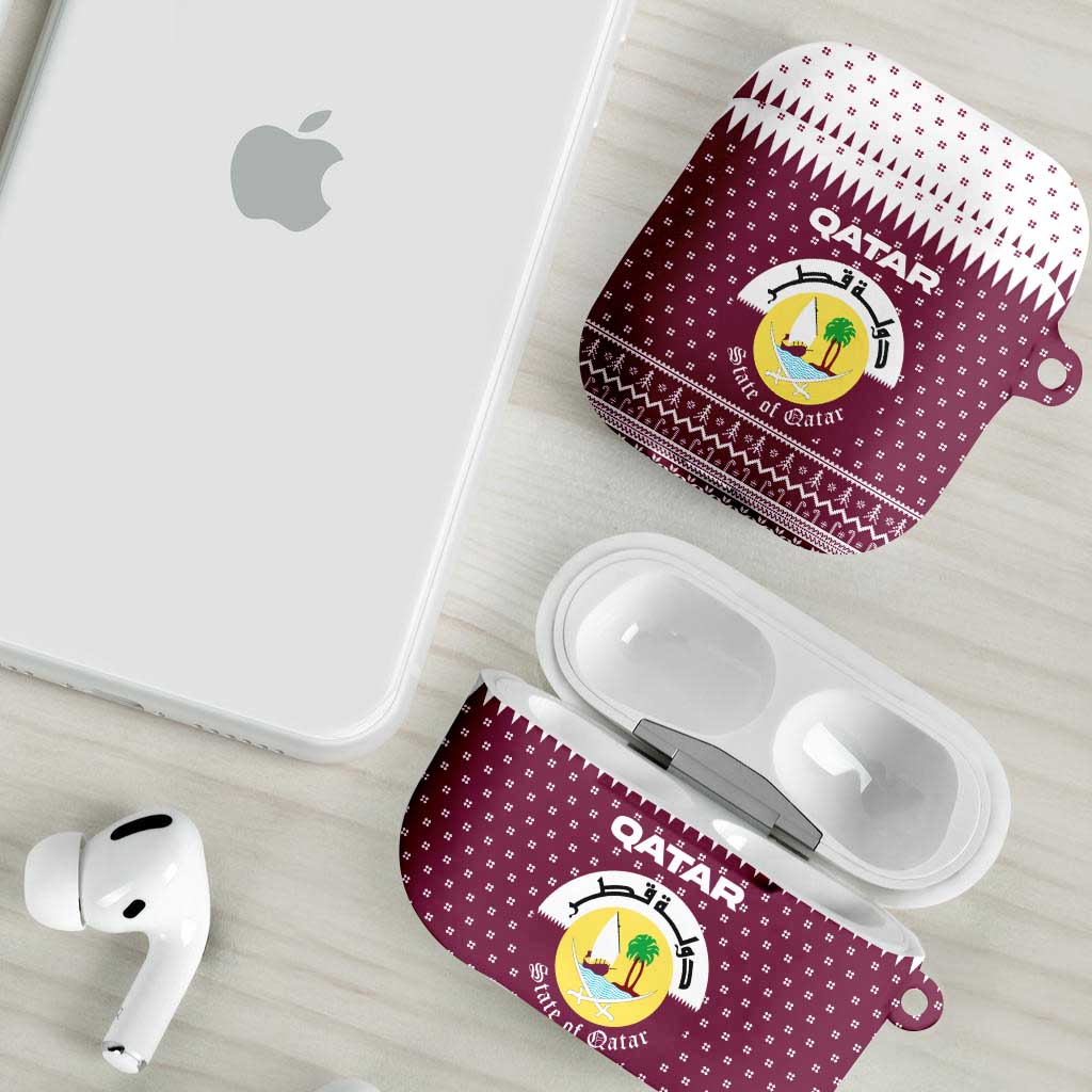 Qatar Christmas AirPods Case with Maroon-White Design, National Emblem, and Camel Motif - Wonder Print Shop