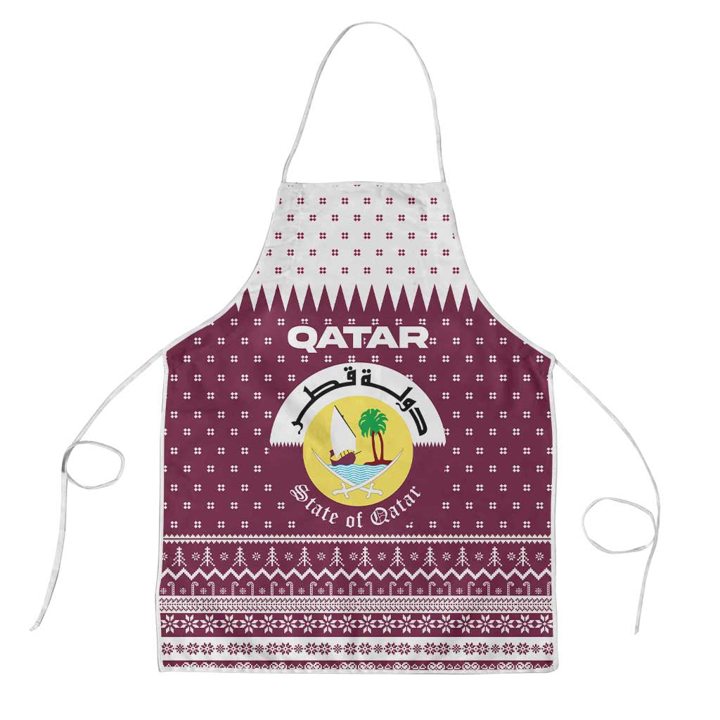 Qatar Christmas Apron with Maroon-White Design, National Emblem, and Camel Motif - Wonder Print Shop