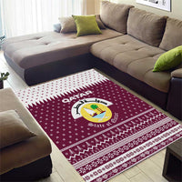 Qatar Christmas Area Rug with Maroon-White Design, National Emblem, and Camel Motif - Wonder Print Shop