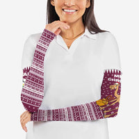 Qatar Christmas Arm Sleeves with Maroon-White Design, National Emblem, and Camel Motif - Wonder Print Shop