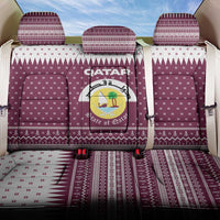 Qatar Christmas Back Car Seat Cover with Maroon-White Design, National Emblem, and Camel Motif - Wonder Print Shop
