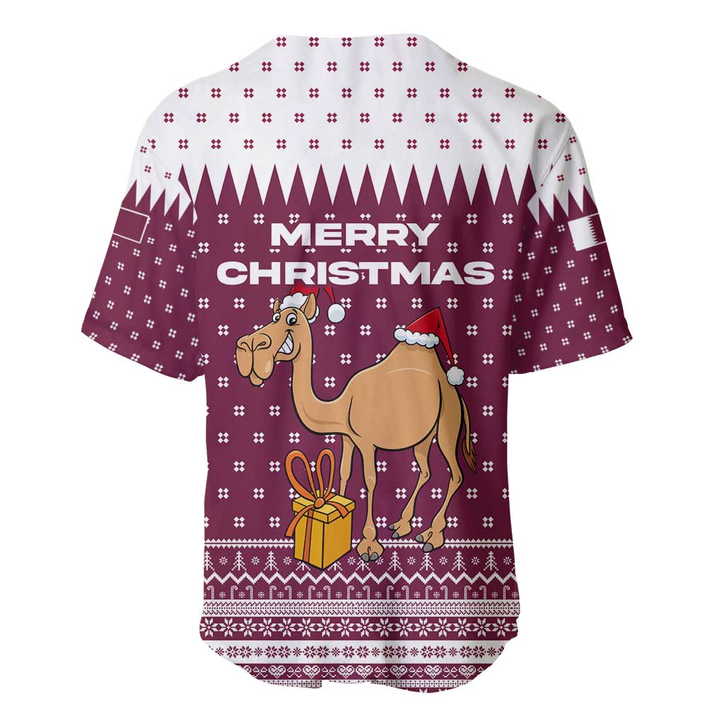Qatar Christmas Baseball Jersey with Maroon-White Design, National Emblem, and Camel Motif - Wonder Print Shop