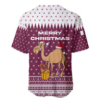 Qatar Christmas Baseball Jersey with Maroon-White Design, National Emblem, and Camel Motif - Wonder Print Shop