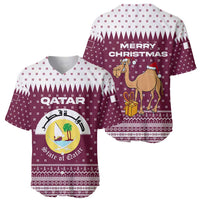 Qatar Christmas Baseball Jersey with Maroon-White Design, National Emblem, and Camel Motif - Wonder Print Shop