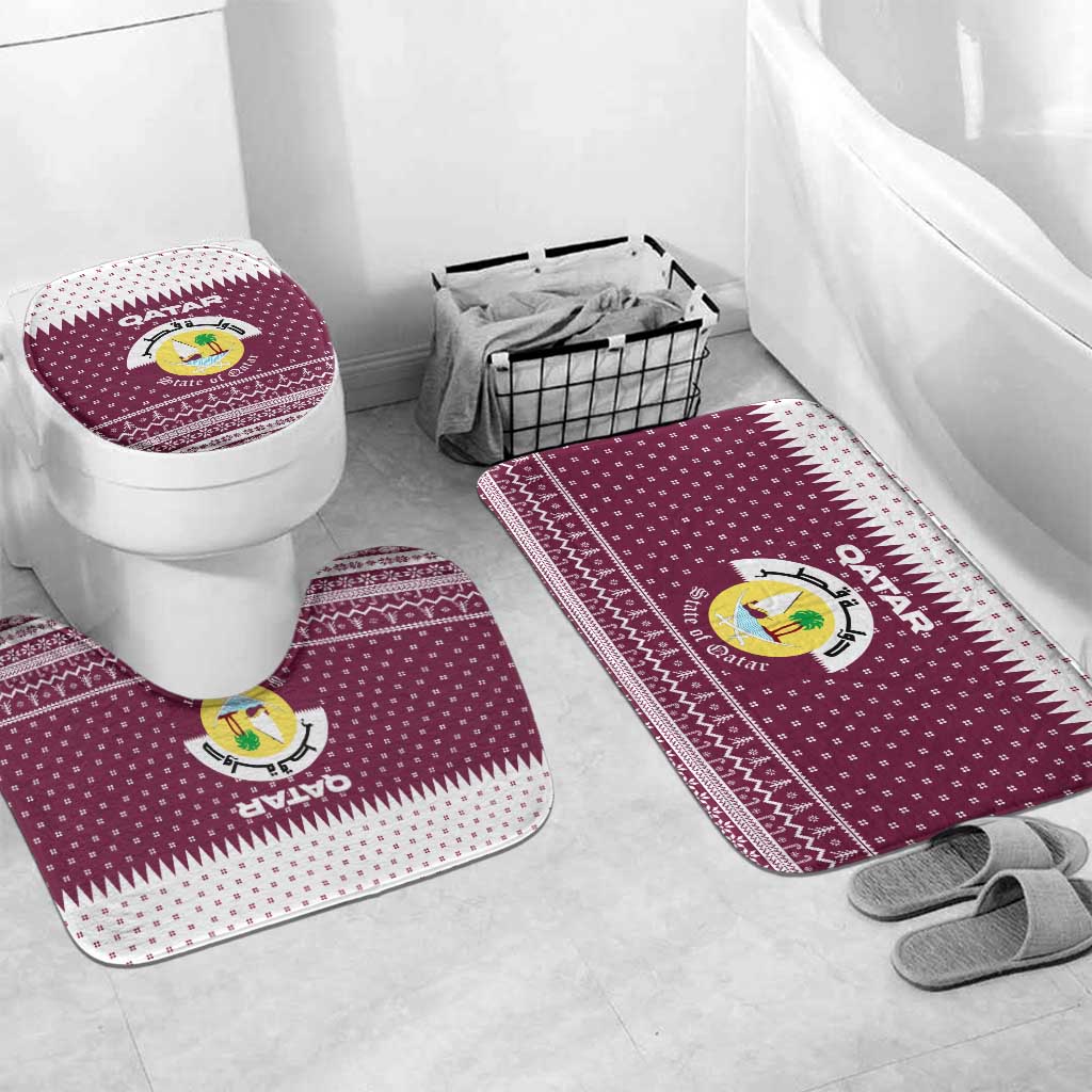 Qatar Christmas Bathroom Set with Maroon-White Design, National Emblem, and Camel Motif - Wonder Print Shop