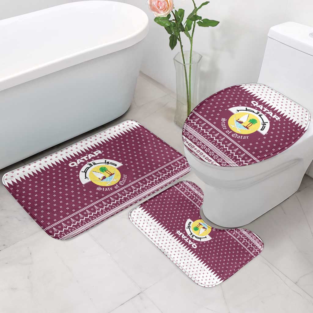 Qatar Christmas Bathroom Set with Maroon-White Design, National Emblem, and Camel Motif - Wonder Print Shop