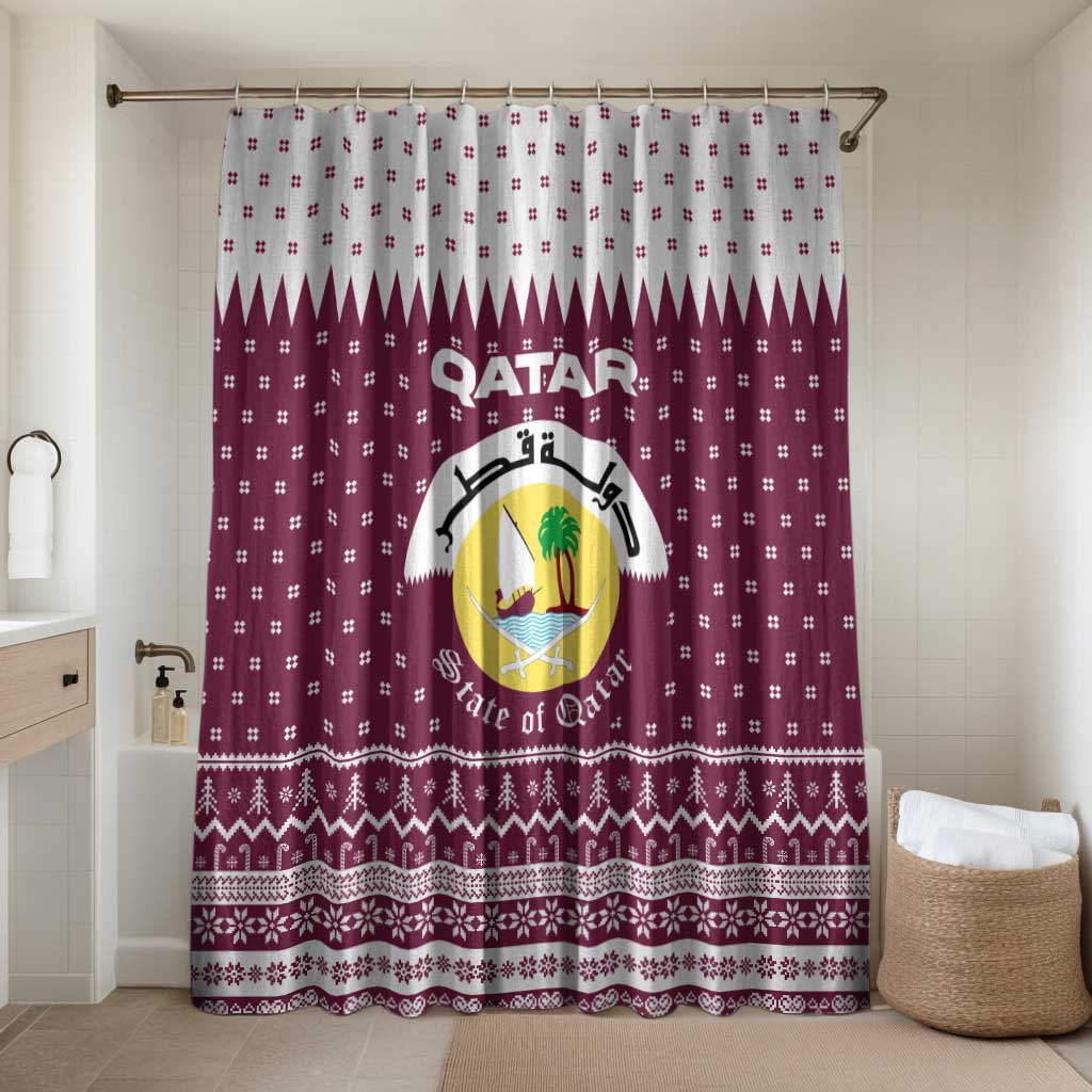 Qatar Christmas Bathroom Set with Maroon-White Design, National Emblem, and Camel Motif - Wonder Print Shop