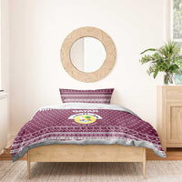 Qatar Christmas Bedding Set with Maroon-White Design, National Emblem, and Camel Motif - Wonder Print Shop