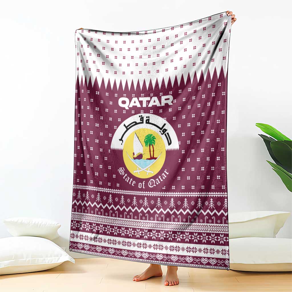 Qatar Christmas Blanket with Maroon-White Design, National Emblem, and Camel Motif - Wonder Print Shop