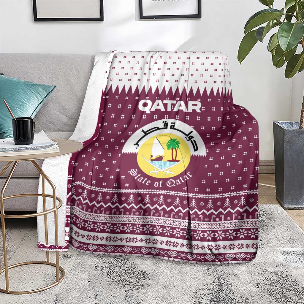 Qatar Christmas Blanket with Maroon-White Design, National Emblem, and Camel Motif - Wonder Print Shop