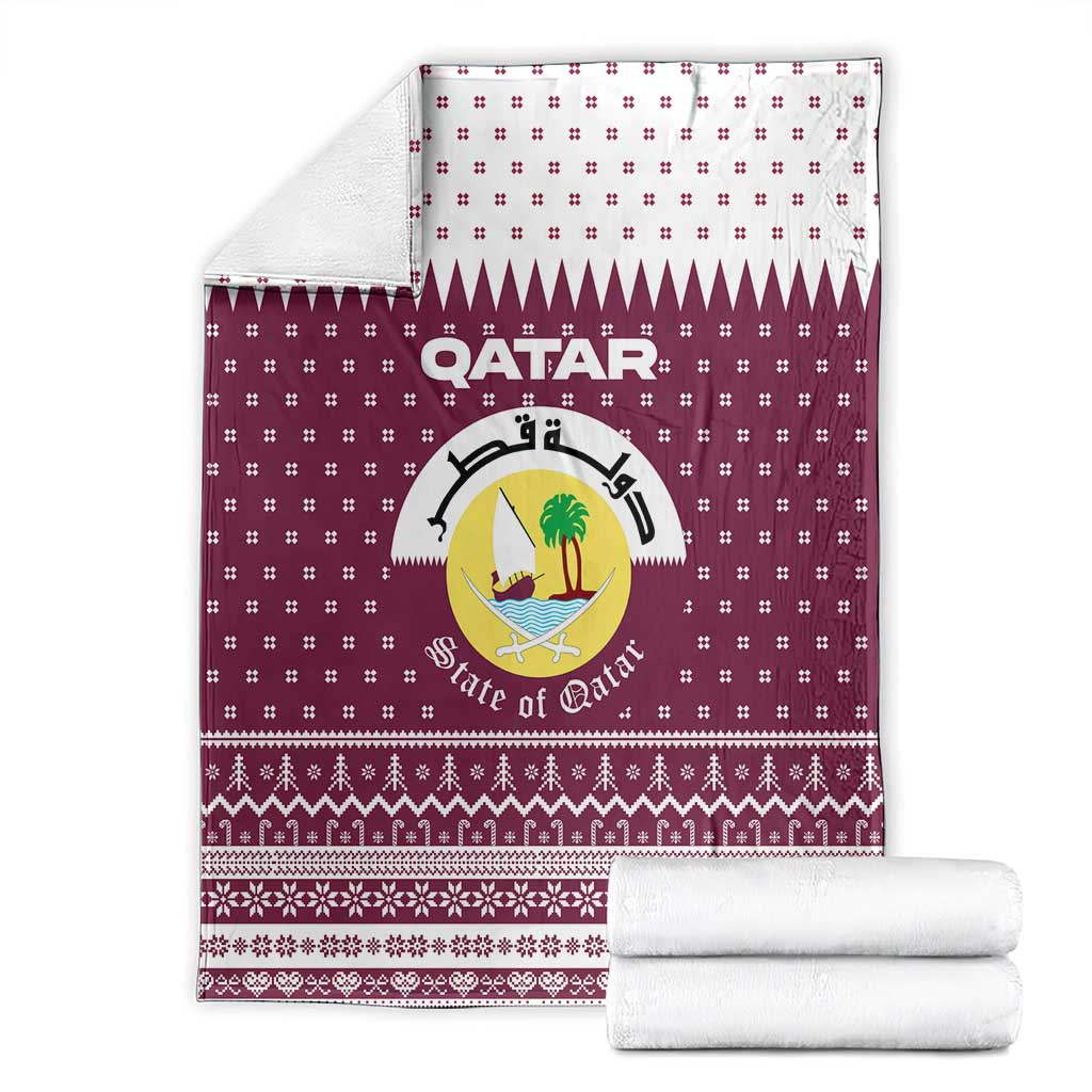 Qatar Christmas Blanket with Maroon-White Design, National Emblem, and Camel Motif - Wonder Print Shop