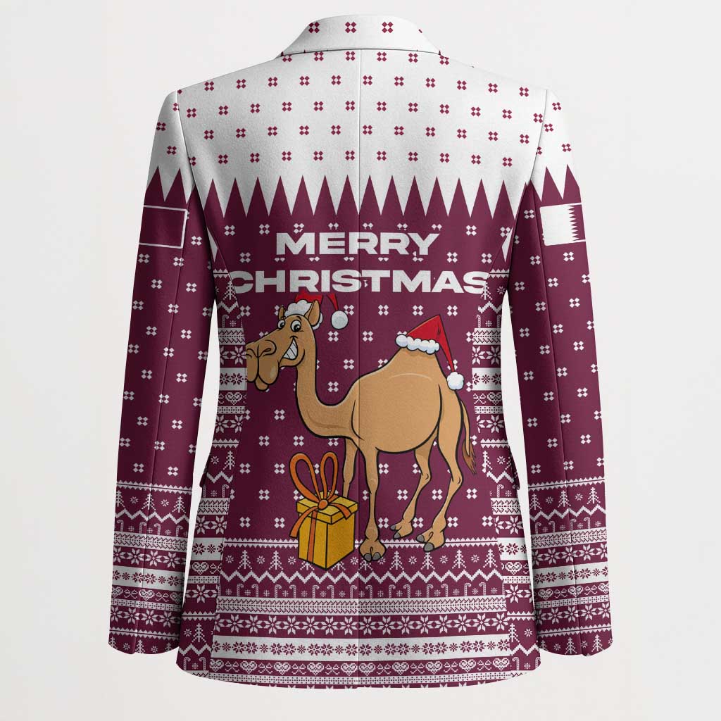 Qatar Christmas Blazer with Maroon-White Design, National Emblem, and Camel Motif - Wonder Print Shop