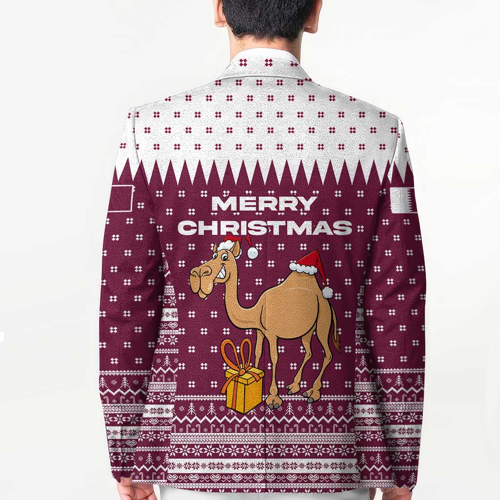 Qatar Christmas Blazer with Maroon-White Design, National Emblem, and Camel Motif - Wonder Print Shop
