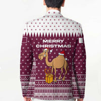 Qatar Christmas Blazer with Maroon-White Design, National Emblem, and Camel Motif - Wonder Print Shop