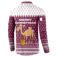 Qatar Christmas Button Sweatshirt with Maroon-White Design, National Emblem, and Camel Motif - Wonder Print Shop