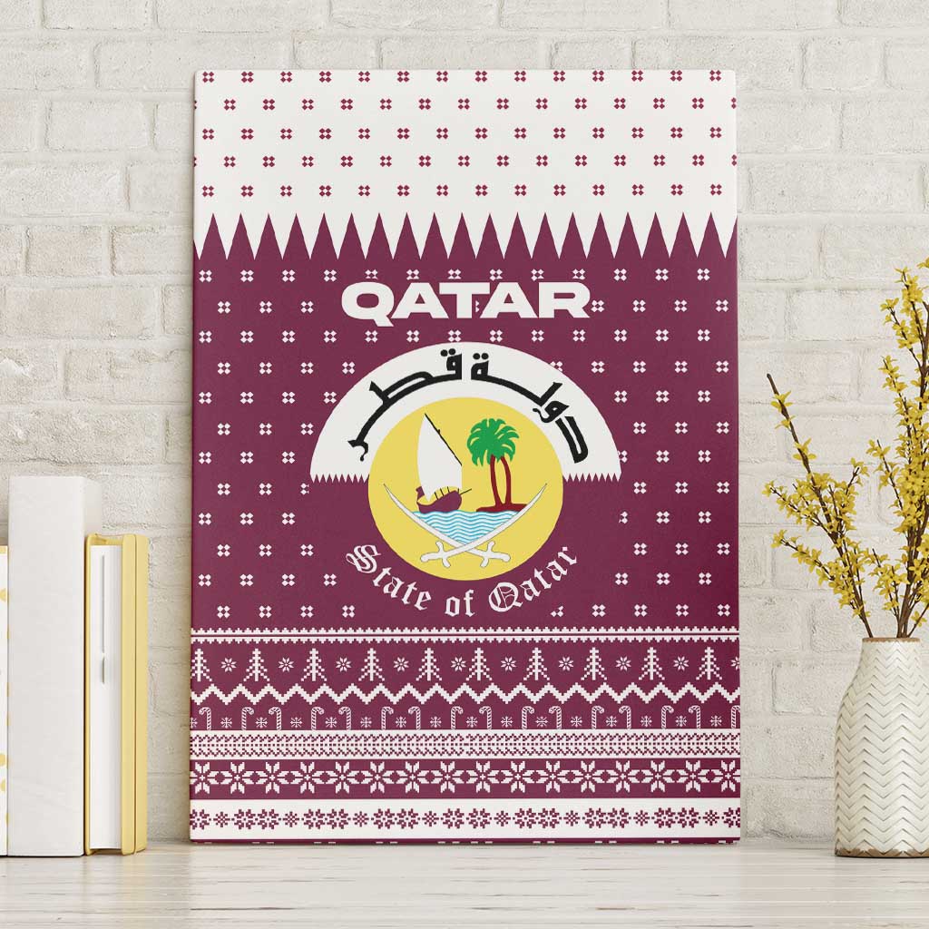 Qatar Christmas Canvas Wall Art with Maroon-White Design, National Emblem, and Camel Motif - Wonder Print Shop