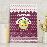 Qatar Christmas Canvas Wall Art with Maroon-White Design, National Emblem, and Camel Motif - Wonder Print Shop