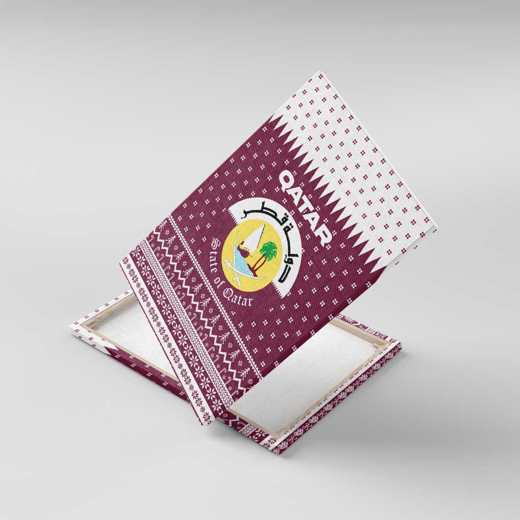 Qatar Christmas Canvas Wall Art with Maroon-White Design, National Emblem, and Camel Motif - Wonder Print Shop