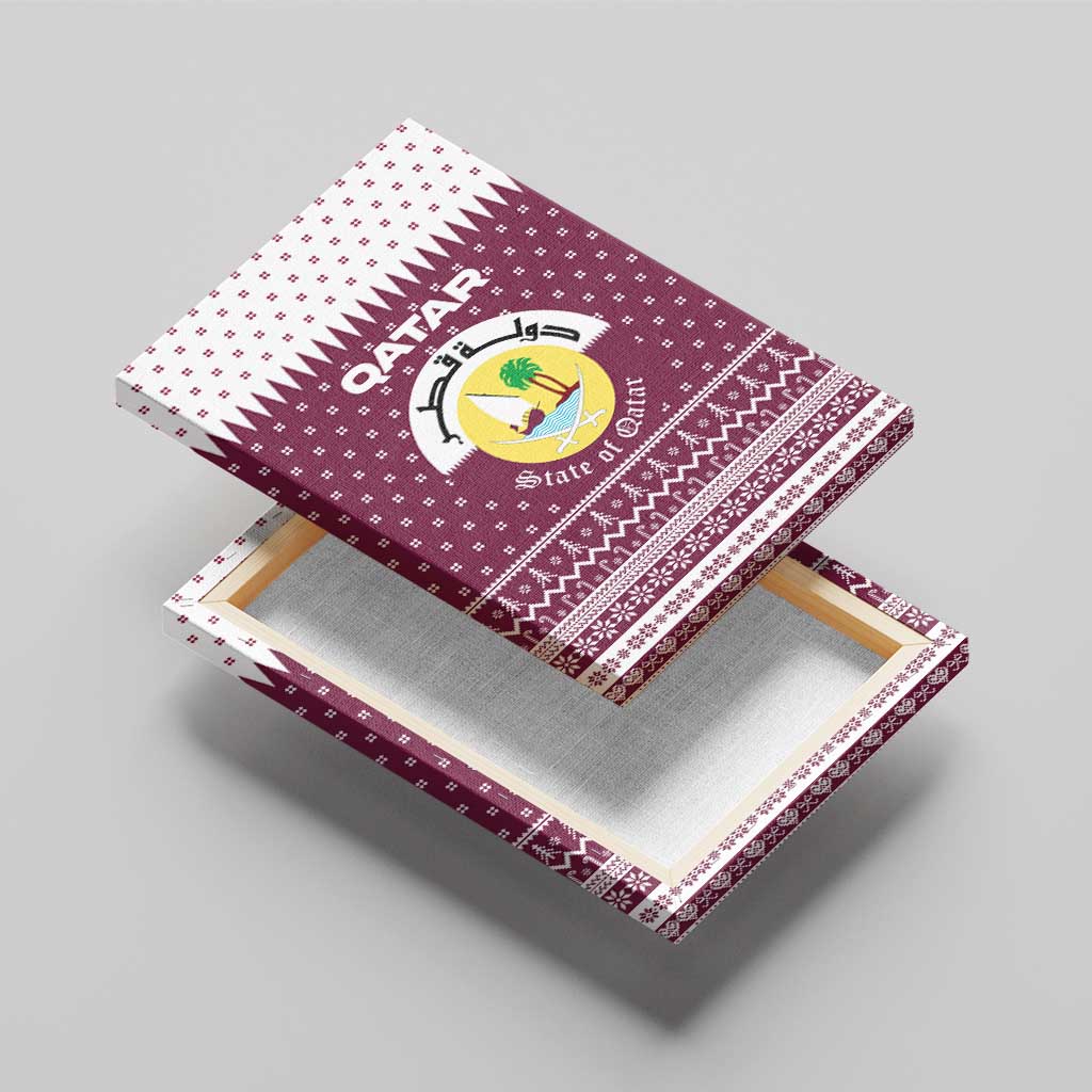Qatar Christmas Canvas Wall Art with Maroon-White Design, National Emblem, and Camel Motif - Wonder Print Shop