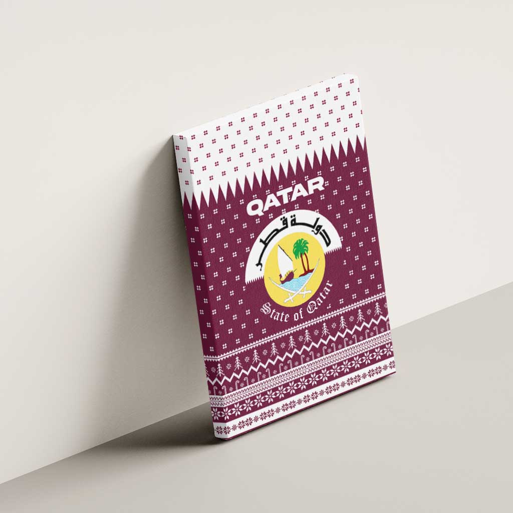 Qatar Christmas Canvas Wall Art with Maroon-White Design, National Emblem, and Camel Motif - Wonder Print Shop