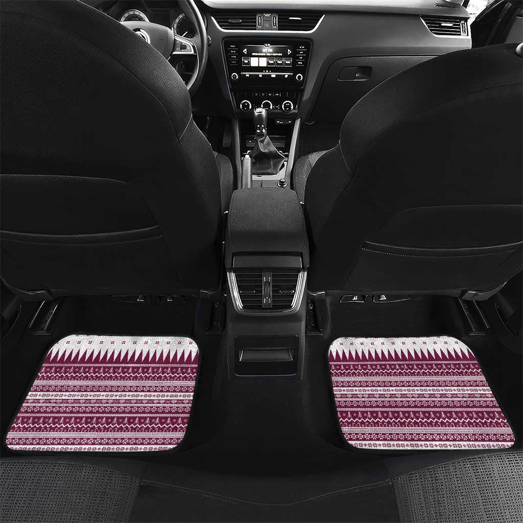 Qatar Christmas Car Mats with Maroon-White Design, National Emblem, and Camel Motif - Wonder Print Shop