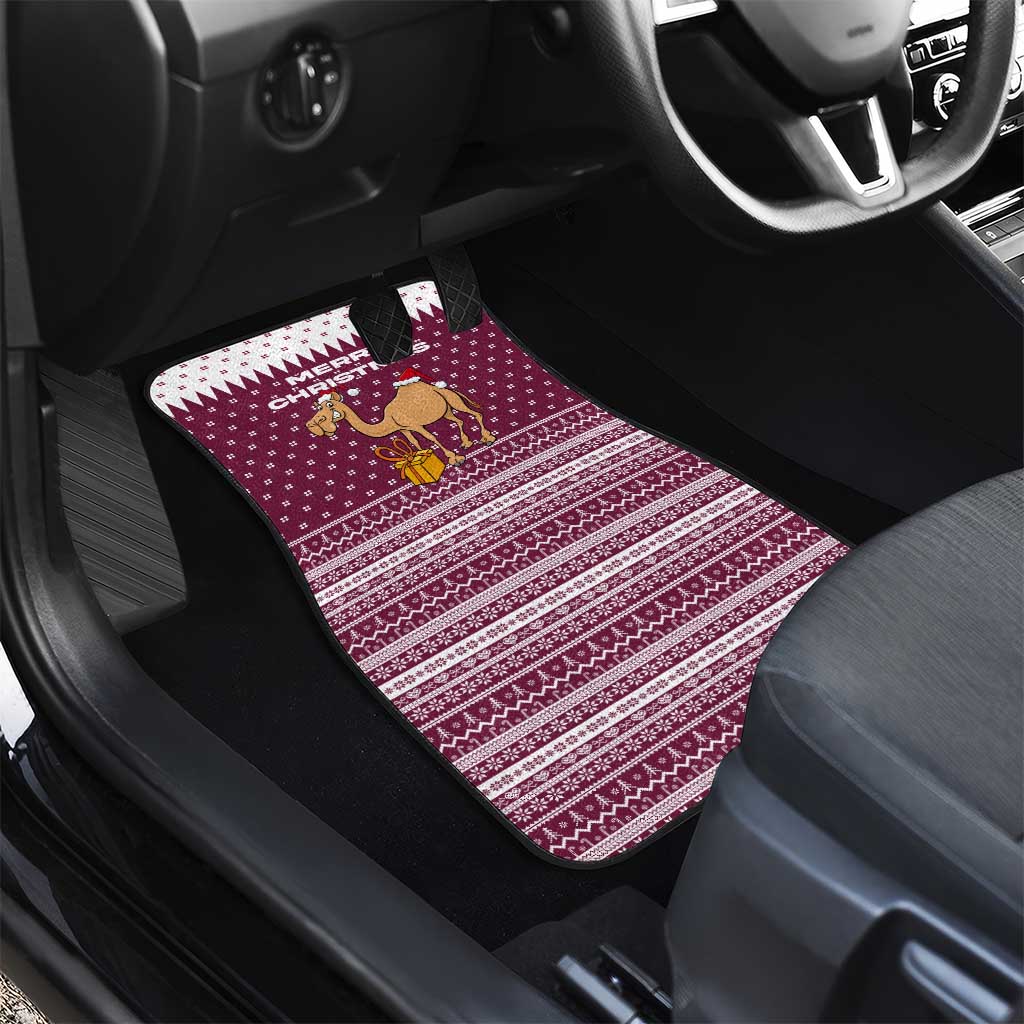 Qatar Christmas Car Mats with Maroon-White Design, National Emblem, and Camel Motif - Wonder Print Shop
