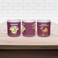 Qatar Christmas Ceramic Mug with Maroon-White Design, National Emblem, and Camel Motif - Wonder Print Shop