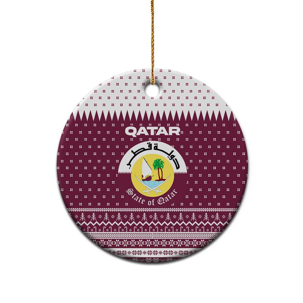 Qatar Christmas Ceramic Ornament with Maroon-White Design, National Emblem, and Camel Motif - Wonder Print Shop