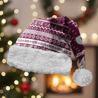 Qatar Christmas Santa Hat with Maroon-White Design, National Emblem, and Camel Motif - Wonder Print Shop