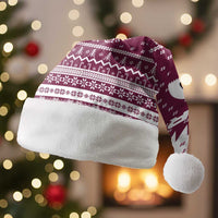Qatar Christmas Santa Hat with Maroon-White Design, National Emblem, and Camel Motif - Wonder Print Shop
