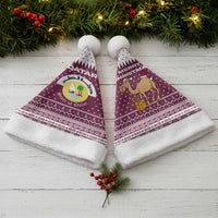 Qatar Christmas Santa Hat with Maroon-White Design, National Emblem, and Camel Motif - Wonder Print Shop