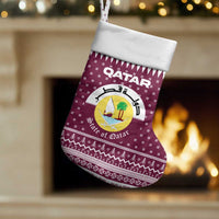 Qatar Christmas Stocking with Maroon-White Design, National Emblem, and Camel Motif - Wonder Print Shop