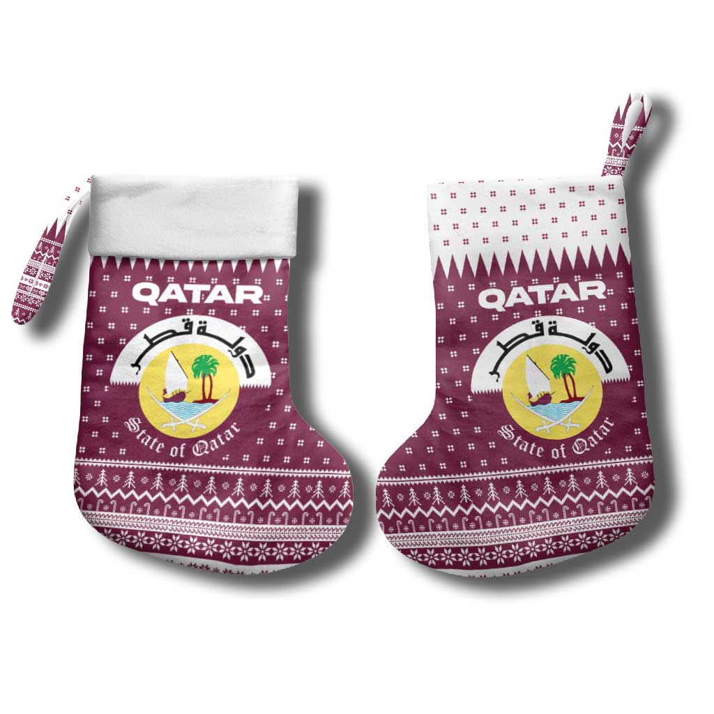 Qatar Christmas Stocking with Maroon-White Design, National Emblem, and Camel Motif - Wonder Print Shop