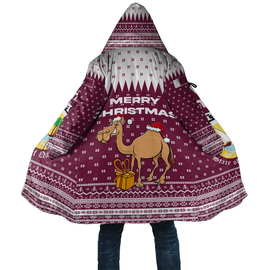 Qatar Christmas Cloak with Maroon-White Design, National Emblem, and Camel Motif - Wonder Print Shop