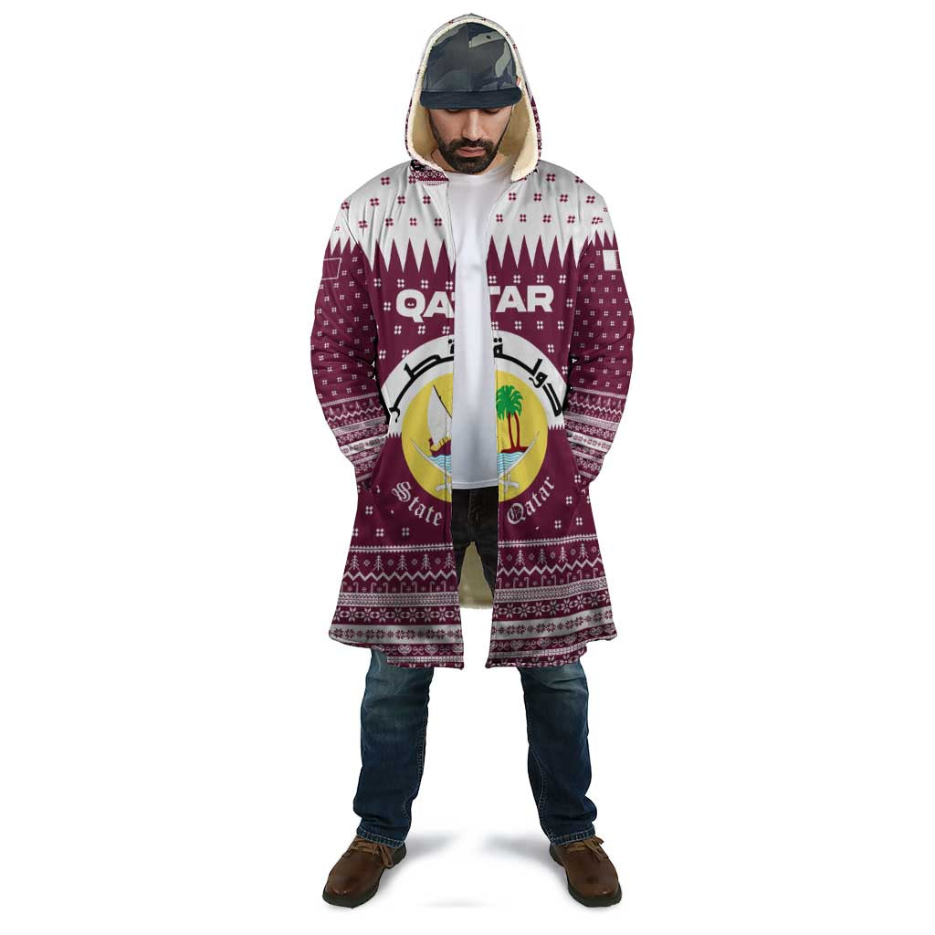 Qatar Christmas Cloak with Maroon-White Design, National Emblem, and Camel Motif - Wonder Print Shop