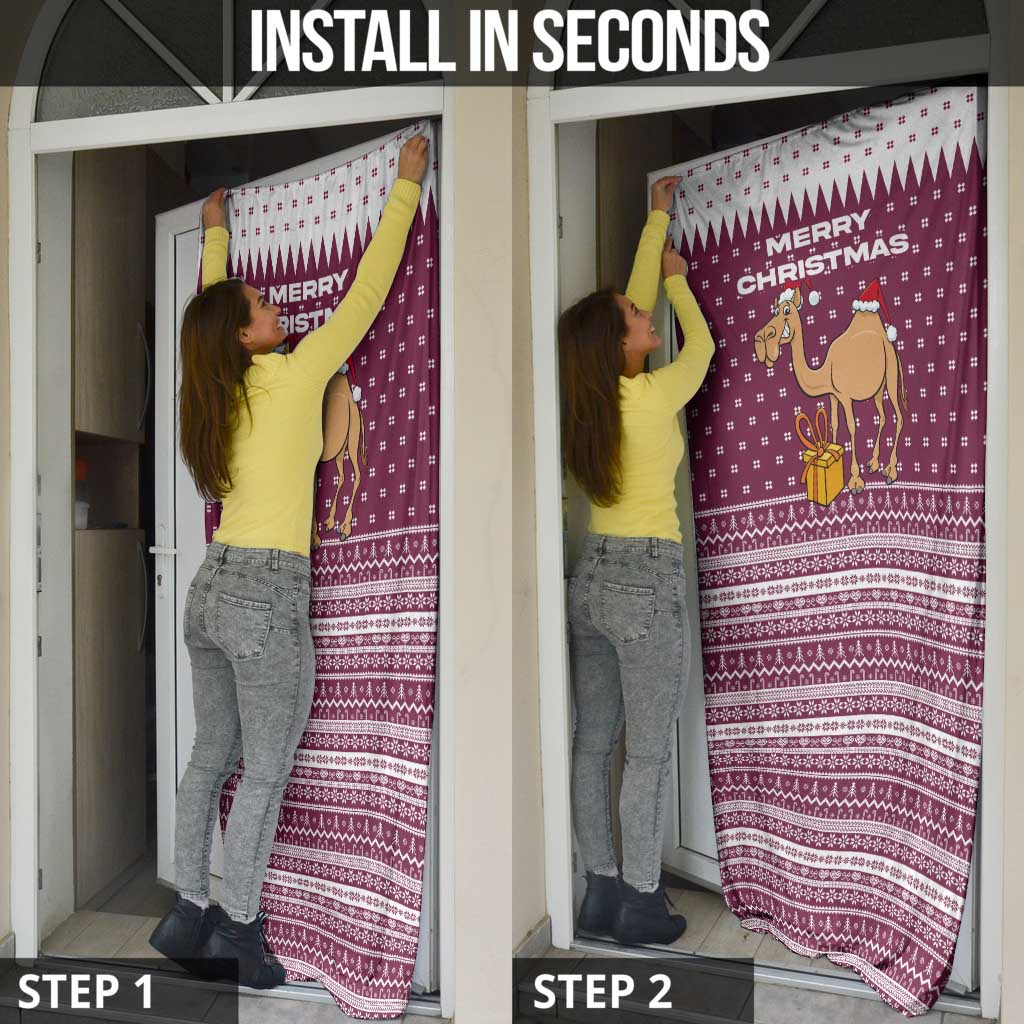 Qatar Christmas Door Cover with Maroon-White Design, National Emblem, and Camel Motif - Wonder Print Shop