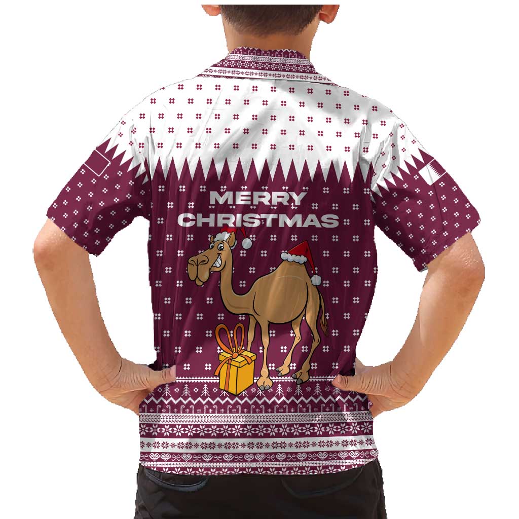 Qatar Christmas Family Matching Mermaid Dress and Hawaiian Shirt with Maroon-White Design, National Emblem, and Camel Motif - Wonder Print Shop
