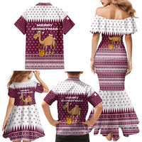 Qatar Christmas Family Matching Mermaid Dress and Hawaiian Shirt with Maroon-White Design, National Emblem, and Camel Motif - Wonder Print Shop