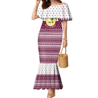 Qatar Christmas Family Matching Mermaid Dress and Hawaiian Shirt with Maroon-White Design, National Emblem, and Camel Motif - Wonder Print Shop