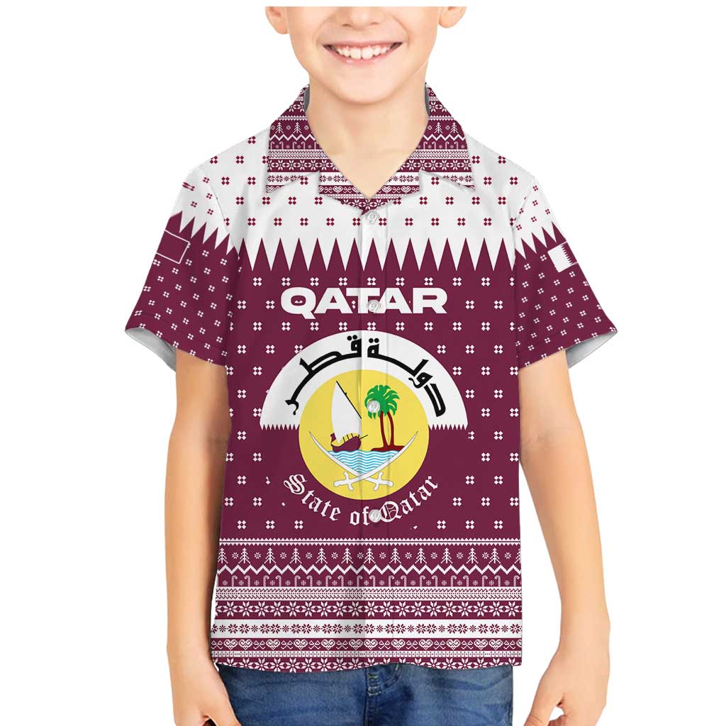 Qatar Christmas Family Matching Mermaid Dress and Hawaiian Shirt with Maroon-White Design, National Emblem, and Camel Motif - Wonder Print Shop